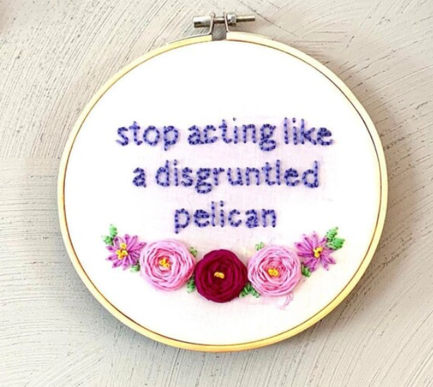 "Stop acting like a disgruntled pelican" Embroidery Kit